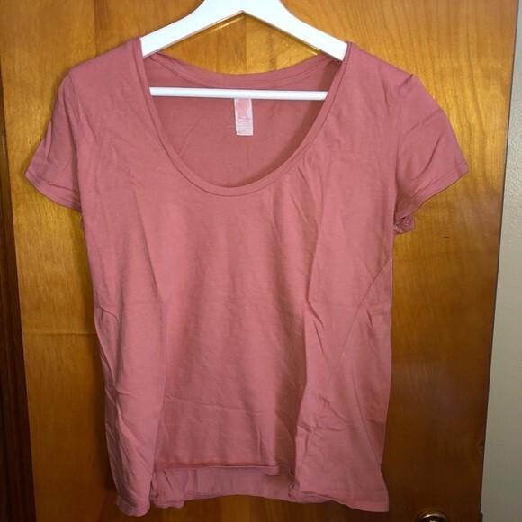 Zara Salmon Pink Scoop Neck Short Sleeve T-Shirt Stretch Cotton Solid Basic - Picture 1 of 5